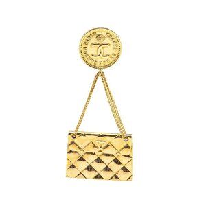 CHANEL Gold Logo Brooch